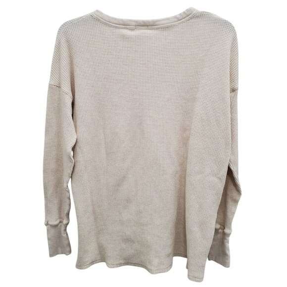 Offline by Aerie Oversized Cream Waffle Knit Hi-Lo Thumbhole Graphic Pullover XS - Picture 6 of 6